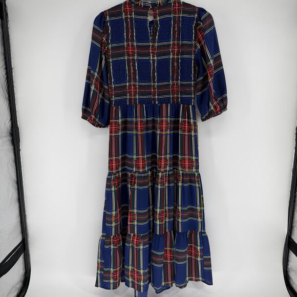 Sugarlips Lakeview Blue Red Plaid Smocked Tiered Maxi Dress Womens Size Medium - Picture 7 of 13